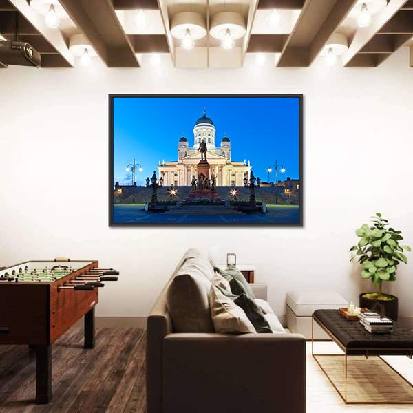 Senate Square With Lutheran Cathedral Canvas Wall Art-1 Piece-Floating Frame-24" x 16"-Tiaracle