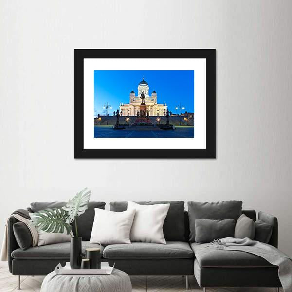 Senate Square With Lutheran Cathedral Canvas Wall Art-1 Piece-Framed Print-20" x 16"-Tiaracle