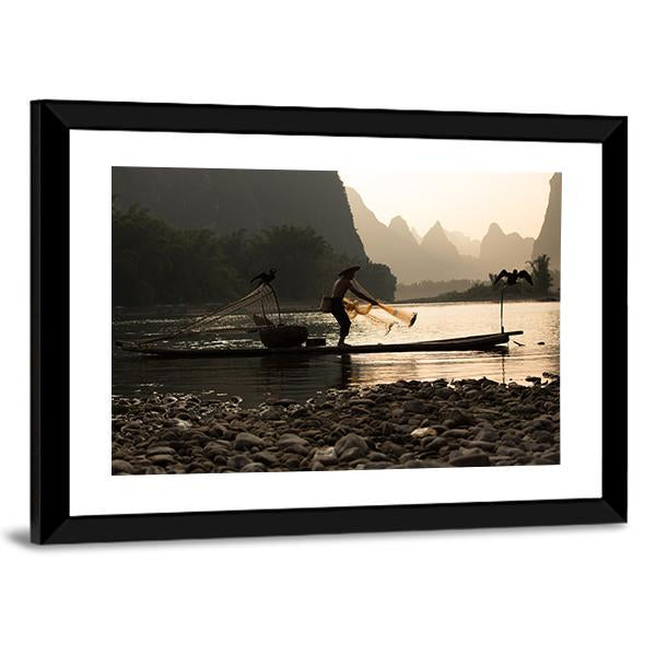 Senior Adult Fishing In China Canvas Wall Art-5 Horizontal-Gallery Wrap-22" x 12"-Tiaracle