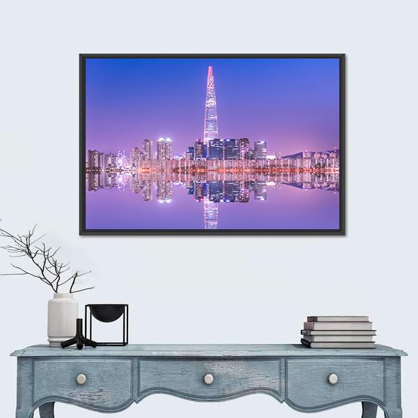 Seoul City At Night Canvas Wall Art-1 Piece-Floating Frame-24" x 16"-Tiaracle