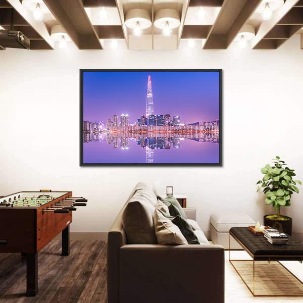 Seoul City At Night Canvas Wall Art-3 Horizontal-Gallery Wrap-25" x 16"-Tiaracle