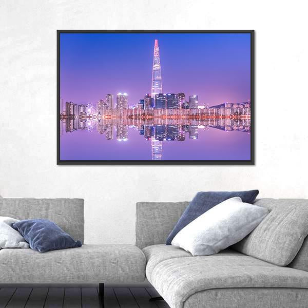 Seoul City At Night Canvas Wall Art-3 Horizontal-Gallery Wrap-25" x 16"-Tiaracle