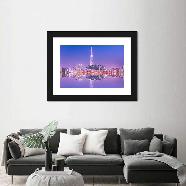 Seoul City At Night Canvas Wall Art-3 Horizontal-Gallery Wrap-25" x 16"-Tiaracle