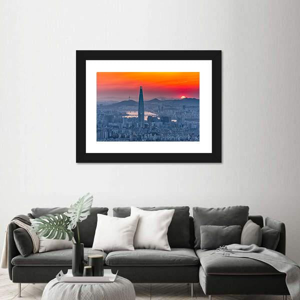 Seoul City Skyline At Sunset Canvas Wall Art-1 Piece-Framed Print-20" x 16"-Tiaracle