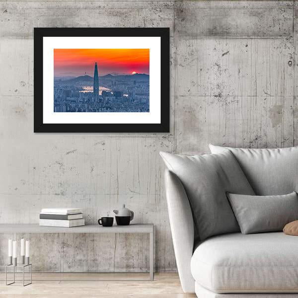 Seoul City Skyline At Sunset Canvas Wall Art-5 Horizontal-Gallery Wrap-22" x 12"-Tiaracle