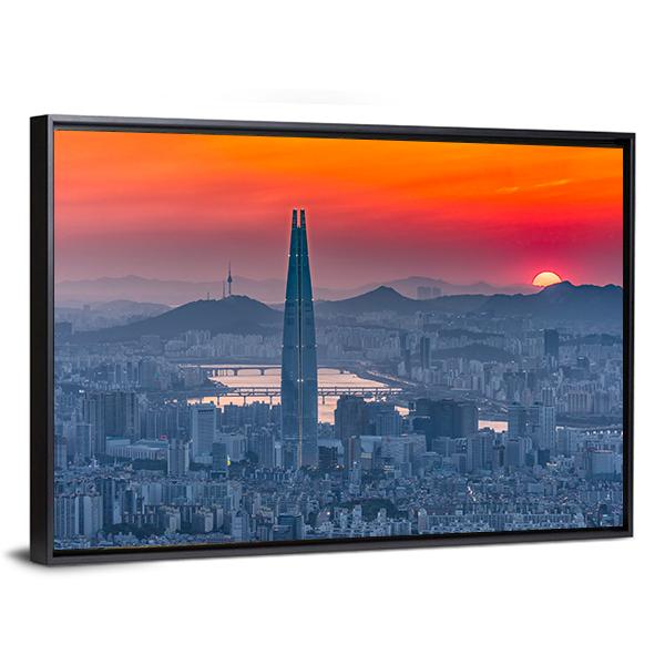 Seoul City Skyline At Sunset Canvas Wall Art-5 Horizontal-Gallery Wrap-22" x 12"-Tiaracle