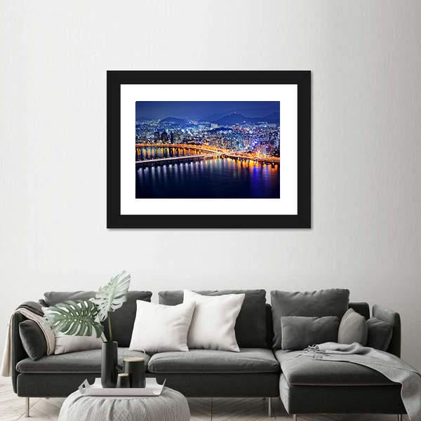 Seoul Tower And Downtown Skyline At Night Canvas Wall Art-3 Horizontal-Gallery Wrap-25" x 16"-Tiaracle