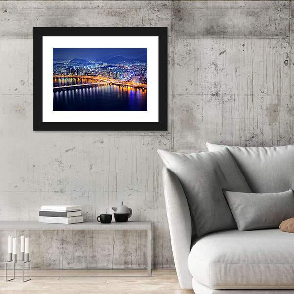 Seoul Tower And Downtown Skyline At Night Canvas Wall Art-3 Horizontal-Gallery Wrap-25" x 16"-Tiaracle