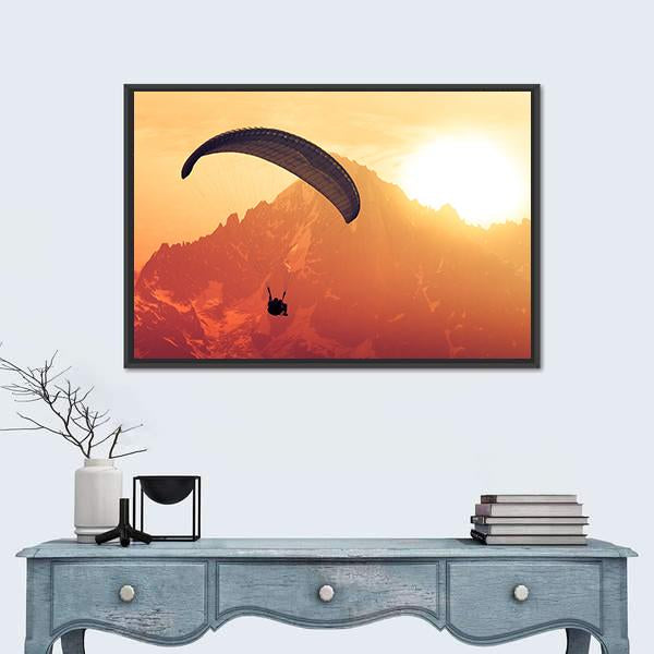 Sepia Paraglide Silhouette Over Alps Peaks Canvas Wall Art-5 Horizontal-Gallery Wrap-22" x 12"-Tiaracle