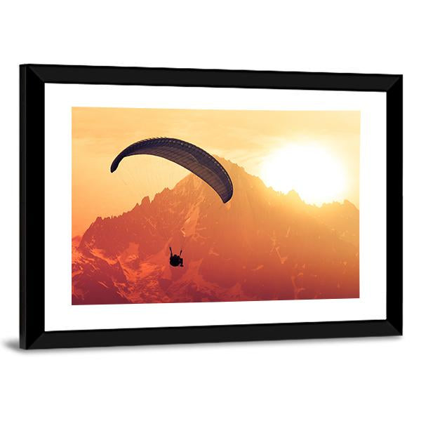 Sepia Paraglide Silhouette Over Alps Peaks Canvas Wall Art-5 Horizontal-Gallery Wrap-22" x 12"-Tiaracle