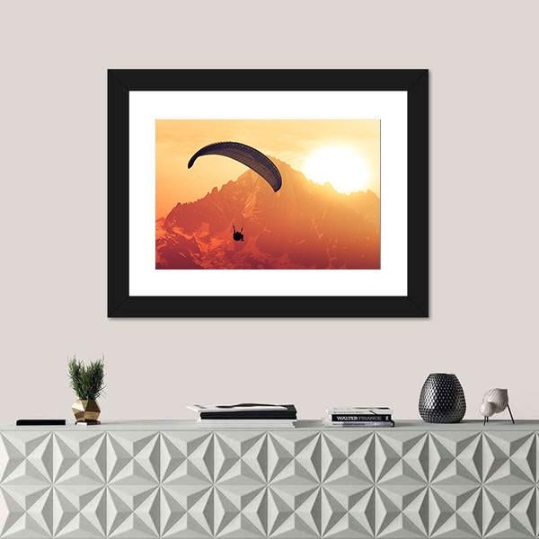 Sepia Paraglide Silhouette Over Alps Peaks Canvas Wall Art-5 Horizontal-Gallery Wrap-22" x 12"-Tiaracle