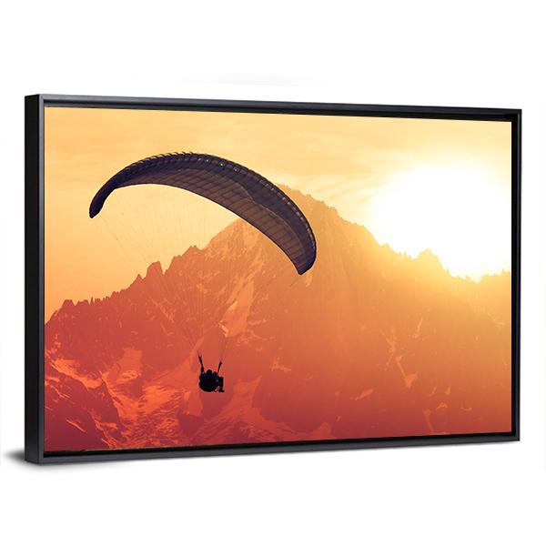 Sepia Paraglide Silhouette Over Alps Peaks Canvas Wall Art-5 Horizontal-Gallery Wrap-22" x 12"-Tiaracle