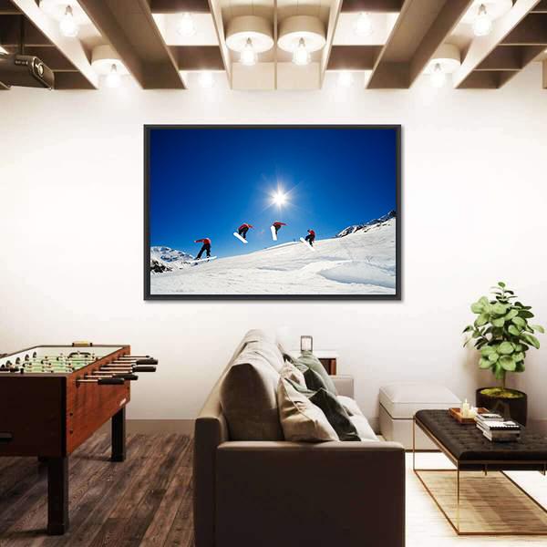 Sequence Shot Of Snowboarder Going Over Jump Canvas Wall Art-1 Piece-Floating Frame-24" x 16"-Tiaracle