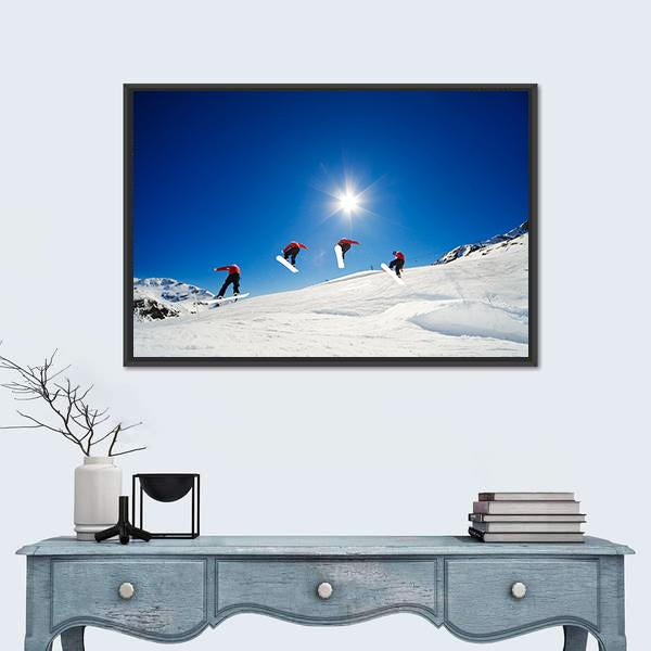 Sequence Shot Of Snowboarder Going Over Jump Canvas Wall Art-5 Horizontal-Gallery Wrap-22" x 12"-Tiaracle