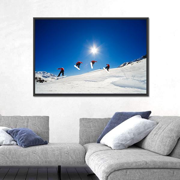 Sequence Shot Of Snowboarder Going Over Jump Canvas Wall Art-5 Horizontal-Gallery Wrap-22" x 12"-Tiaracle