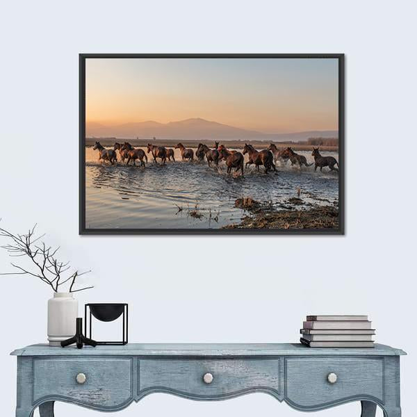 Sequenced Wild Horses Canvas Wall Art-1 Piece-Floating Frame-36" x 24"-Tiaracle