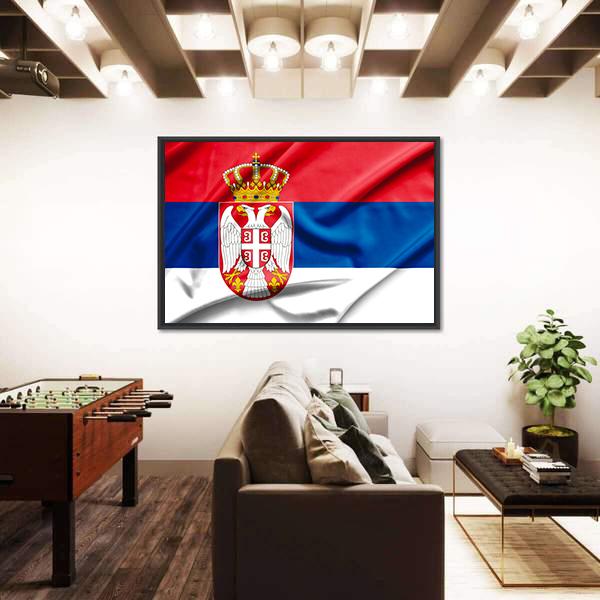 Serbia Flag Canvas Wall Art-1 Piece-Floating Frame-24" x 16"-Tiaracle