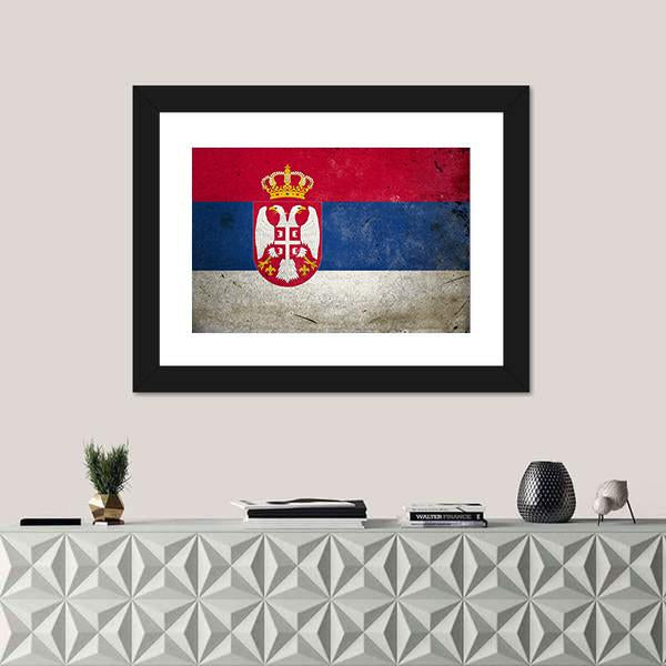 Serbia Flag On Grunge Texture Canvas Wall Art-1 Piece-Framed Print-20" x 16"-Tiaracle