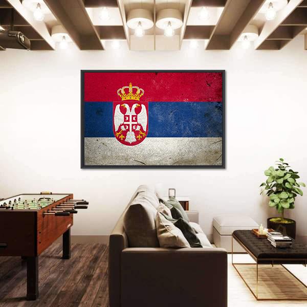 Serbia Flag On Grunge Texture Canvas Wall Art-3 Horizontal-Gallery Wrap-25" x 16"-Tiaracle
