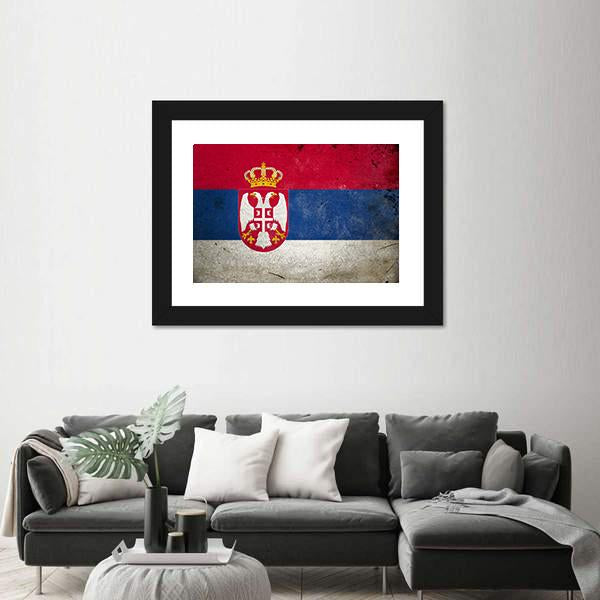 Serbia Flag On Grunge Texture Canvas Wall Art-3 Horizontal-Gallery Wrap-25" x 16"-Tiaracle