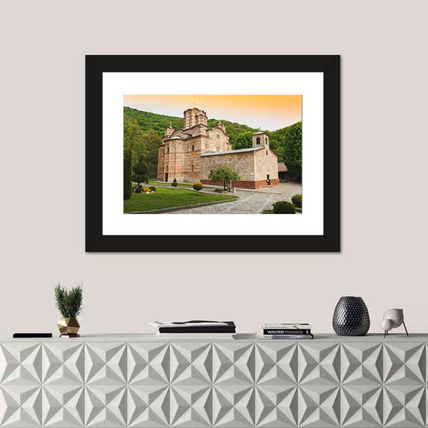 Serbian Orthodox Monastery Ravanica Canvas Wall Art-1 Piece-Framed Print-42" x 14"-Tiaracle