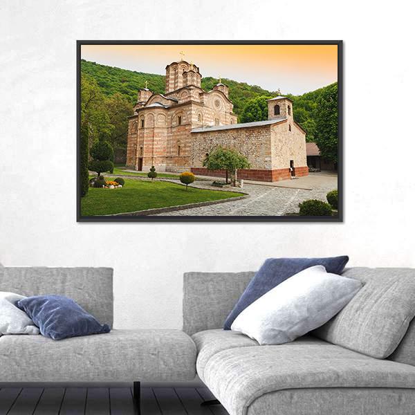 Serbian Orthodox Monastery Ravanica Canvas Wall Art-5 Horizontal-Gallery Wrap-22" x 12"-Tiaracle