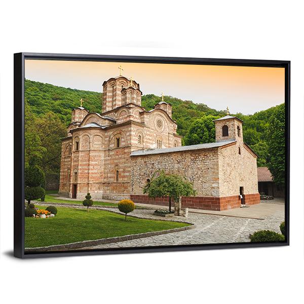 Serbian Orthodox Monastery Ravanica Canvas Wall Art-5 Horizontal-Gallery Wrap-22" x 12"-Tiaracle