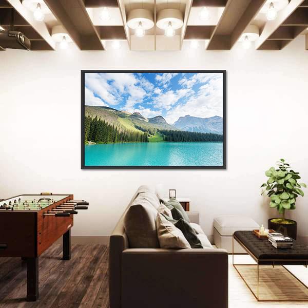 Serenity Emerald Lake In Canada Canvas Wall Art-1 Piece-Floating Frame-24" x 16"-Tiaracle