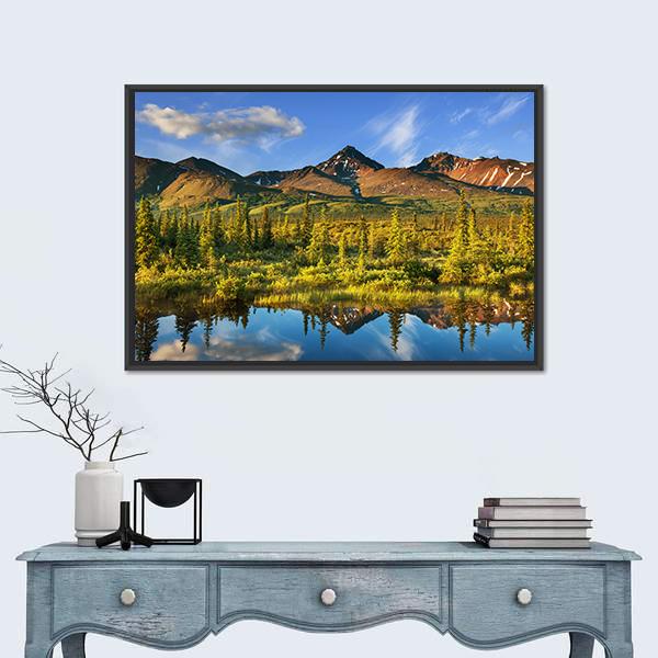Serenity Lake In Tundra On Alaska Canvas Wall Art-1 Piece-Floating Frame-24" x 16"-Tiaracle