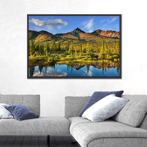 Serenity Lake In Tundra On Alaska Canvas Wall Art-3 Horizontal-Gallery Wrap-25" x 16"-Tiaracle