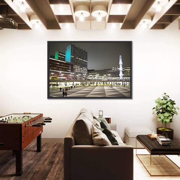 Sergels Torg Square In Stockholm City Canvas Wall Art-1 Piece-Floating Frame-24" x 16"-Tiaracle