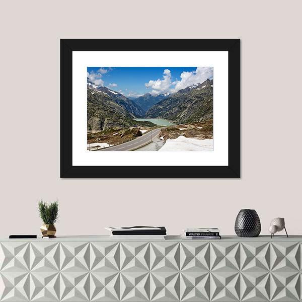 Serpentine Road In Swiss Alps Canvas Wall Art-1 Piece-Framed Print-20" x 16"-Tiaracle