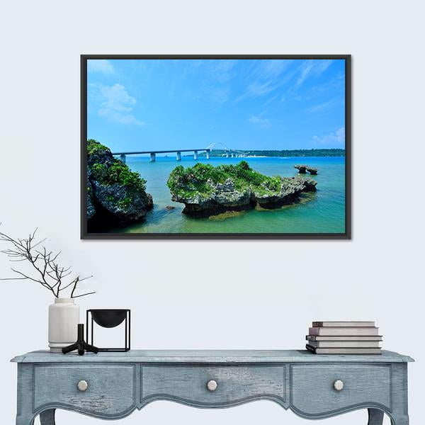 Sesoko Bridge In Okinawa Island Japan Canvas Wall Art-1 Piece-Floating Frame-24" x 16"-Tiaracle