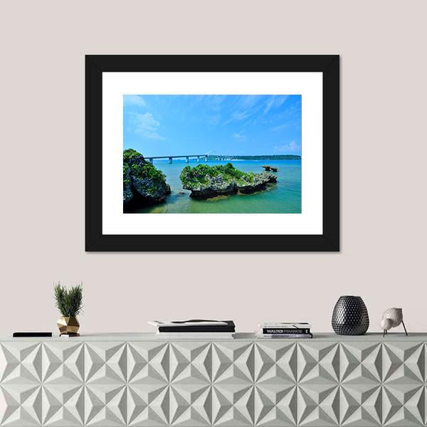 Sesoko Bridge In Okinawa Island Japan Canvas Wall Art-1 Piece-Framed Print-20" x 16"-Tiaracle