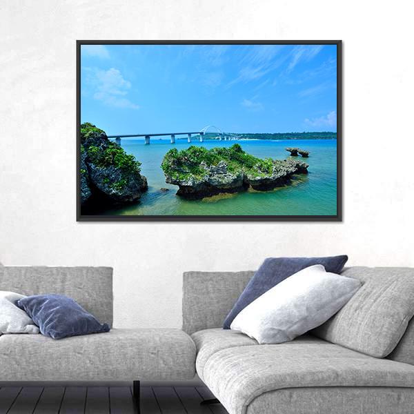 Sesoko Bridge In Okinawa Island Japan Canvas Wall Art-3 Horizontal-Gallery Wrap-25" x 16"-Tiaracle