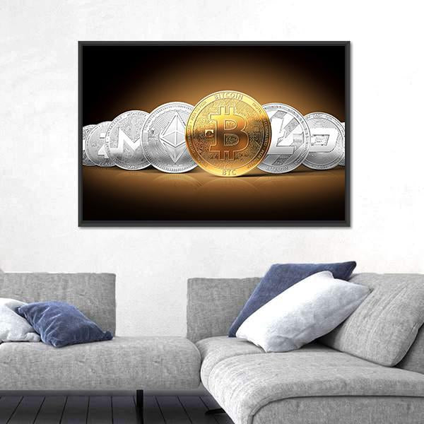 Set Of Cryptocurrencies Canvas Wall Art-5 Horizontal-Gallery Wrap-22" x 12"-Tiaracle