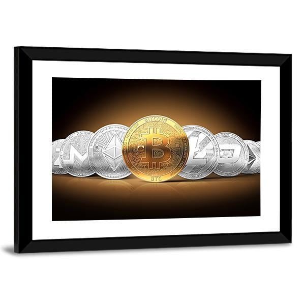 Set Of Cryptocurrencies Canvas Wall Art-5 Horizontal-Gallery Wrap-22" x 12"-Tiaracle