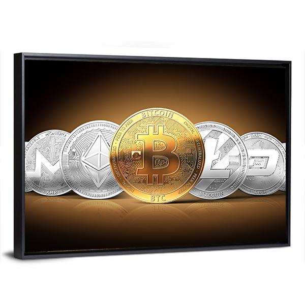 Set Of Cryptocurrencies Canvas Wall Art-5 Horizontal-Gallery Wrap-22" x 12"-Tiaracle