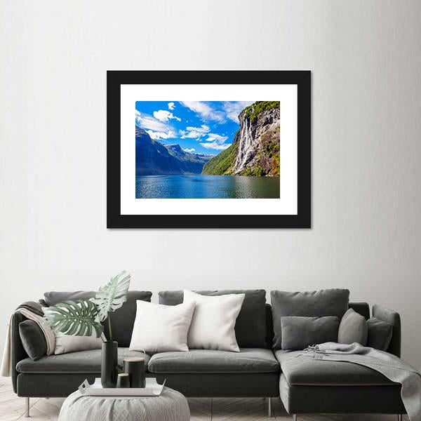 Seven Sisters Waterfall In Norway Canvas Wall Art-1 Piece-Framed Print-20" x 16"-Tiaracle