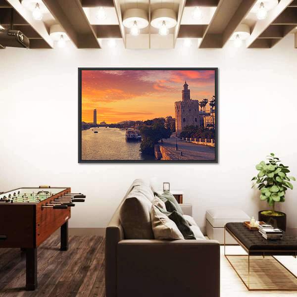 Seville Sunset Skyline Canvas Wall Art-1 Piece-Floating Frame-24" x 16"-Tiaracle