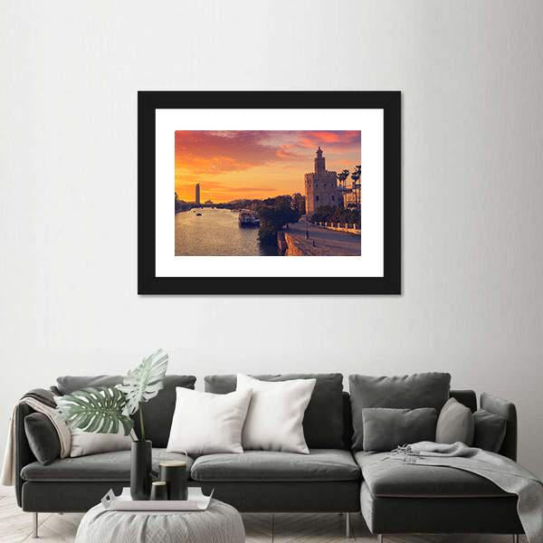 Seville Sunset Skyline Canvas Wall Art-1 Piece-Framed Print-20" x 16"-Tiaracle