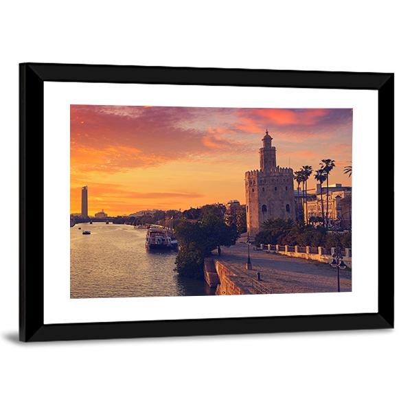 Seville Sunset Skyline Canvas Wall Art-5 Horizontal-Gallery Wrap-22" x 12"-Tiaracle