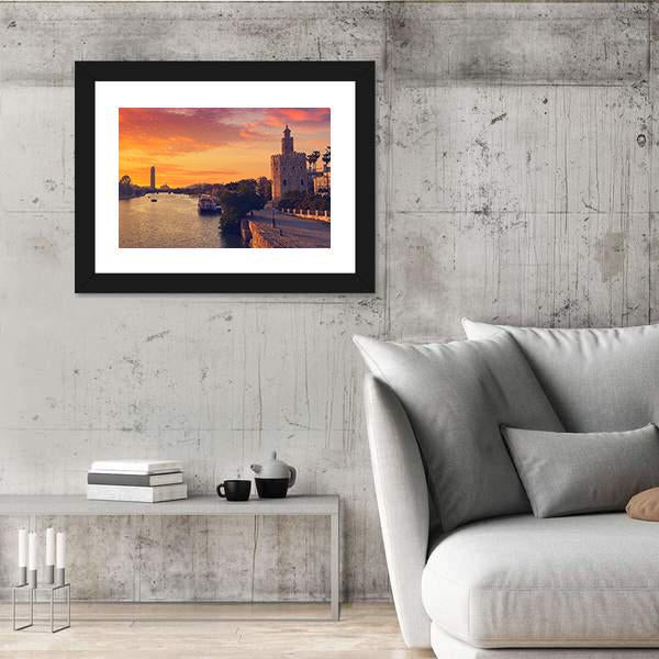 Seville Sunset Skyline Canvas Wall Art-5 Horizontal-Gallery Wrap-22" x 12"-Tiaracle