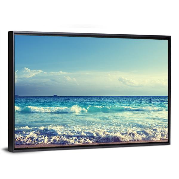 Seychelles Beach In Sunset Time Canvas Wall Art-3 Horizontal-Gallery Wrap-25" x 16"-Tiaracle