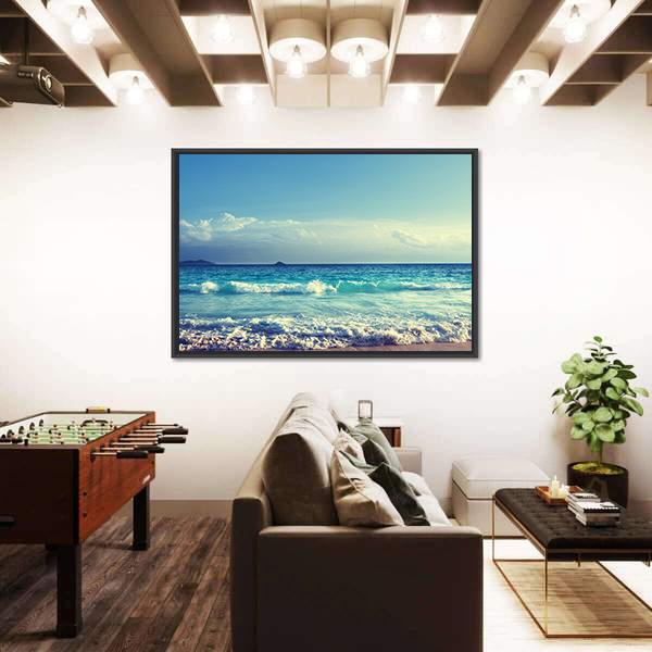 Seychelles Beach In Sunset Time Canvas Wall Art-3 Horizontal-Gallery Wrap-25" x 16"-Tiaracle