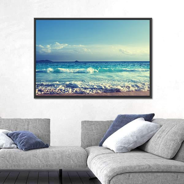 Seychelles Beach In Sunset Time Canvas Wall Art-3 Horizontal-Gallery Wrap-25" x 16"-Tiaracle