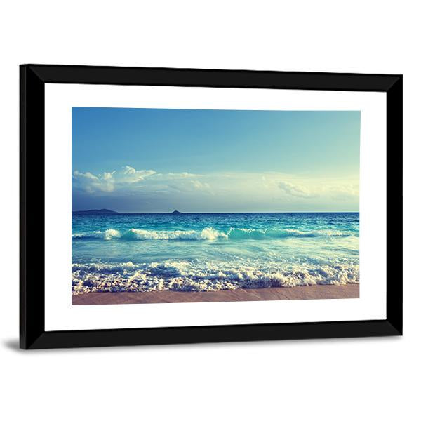 Seychelles Beach In Sunset Time Canvas Wall Art-3 Horizontal-Gallery Wrap-25" x 16"-Tiaracle
