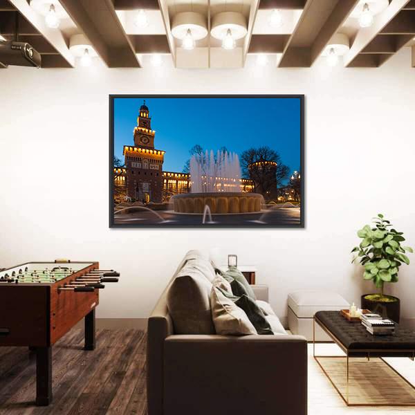 Sforzesco Castle By Night In Milan Canvas Wall Art-1 Piece-Floating Frame-24" x 16"-Tiaracle