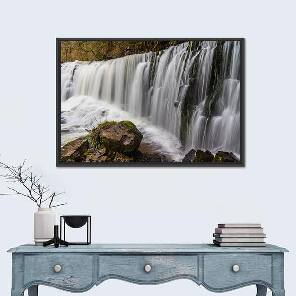 Sgwd Isaf Clun-Gwyn Falls Canvas Wall Art-1 Piece-Floating Frame-24" x 16"-Tiaracle
