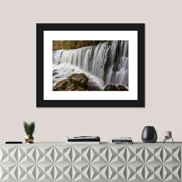 Sgwd Isaf Clun-Gwyn Falls Canvas Wall Art-1 Piece-Framed Print-20" x 16"-Tiaracle